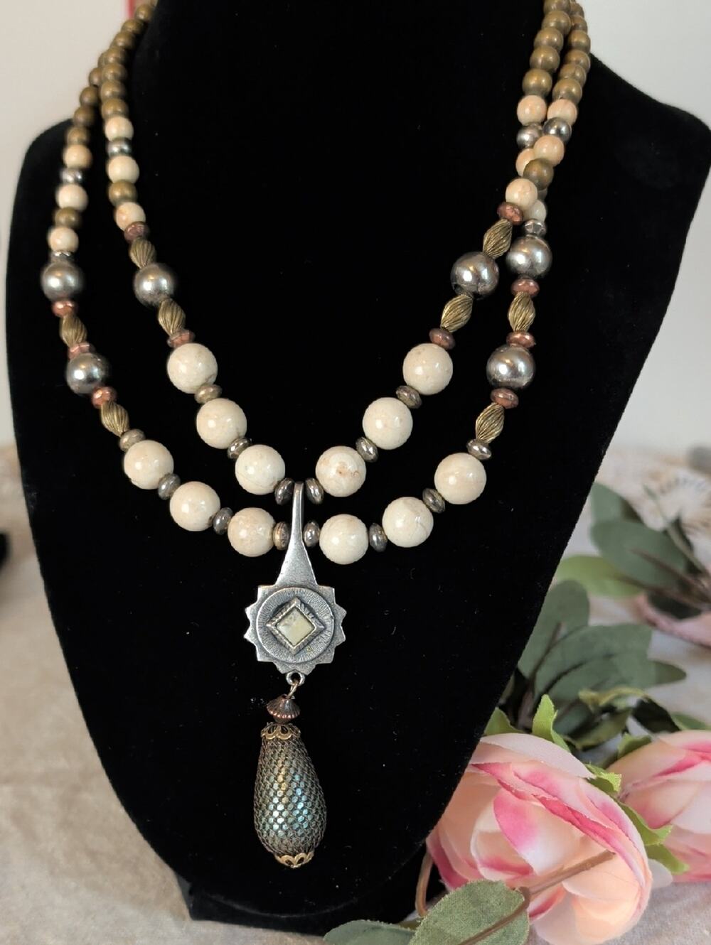 Vintage Robert Rose Artisan Necklace Southwestern Boho Mixed Metal